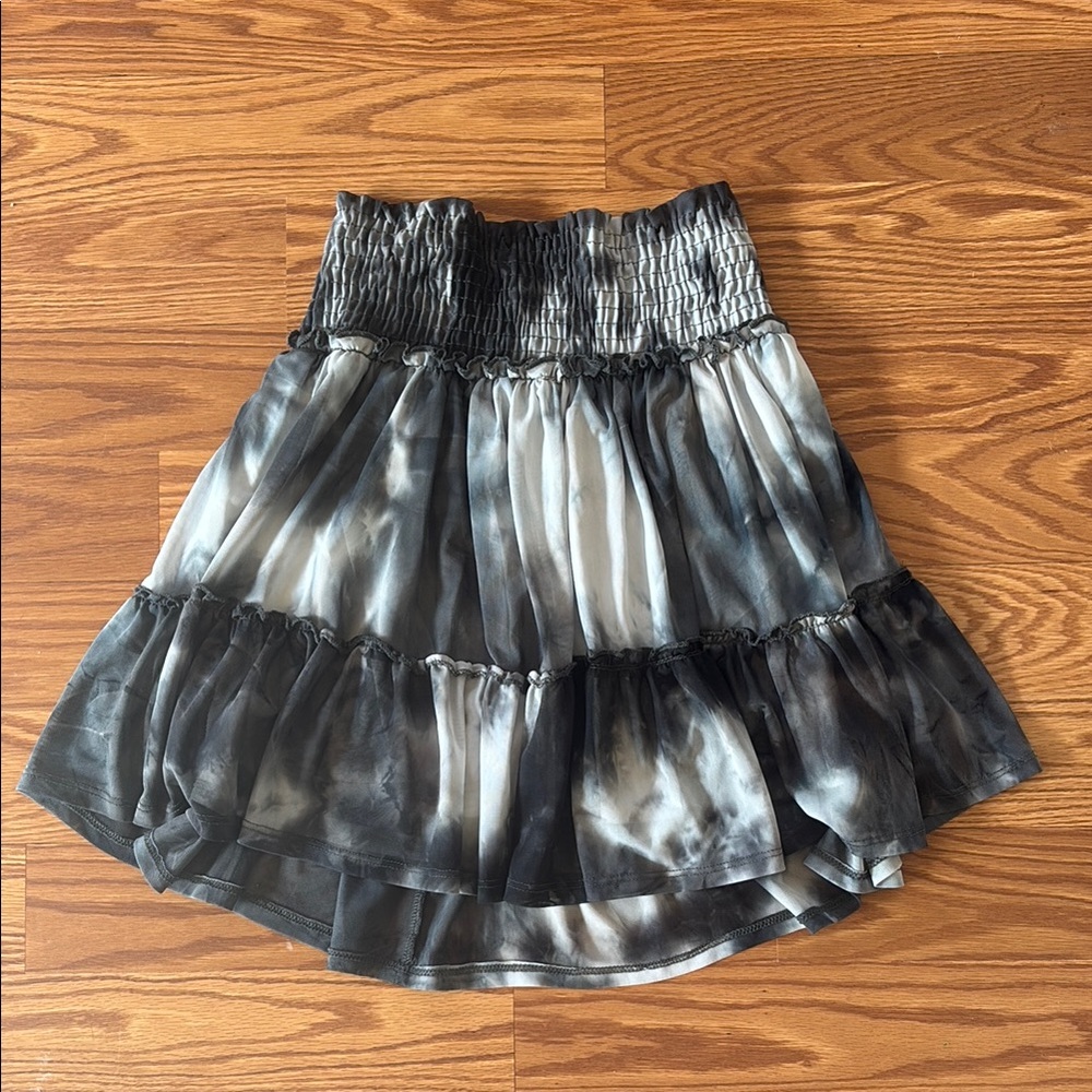 Altar'd State Gray and White Tie Dye Tiered Ruffle Mini Skirt Medium Hippie Boho